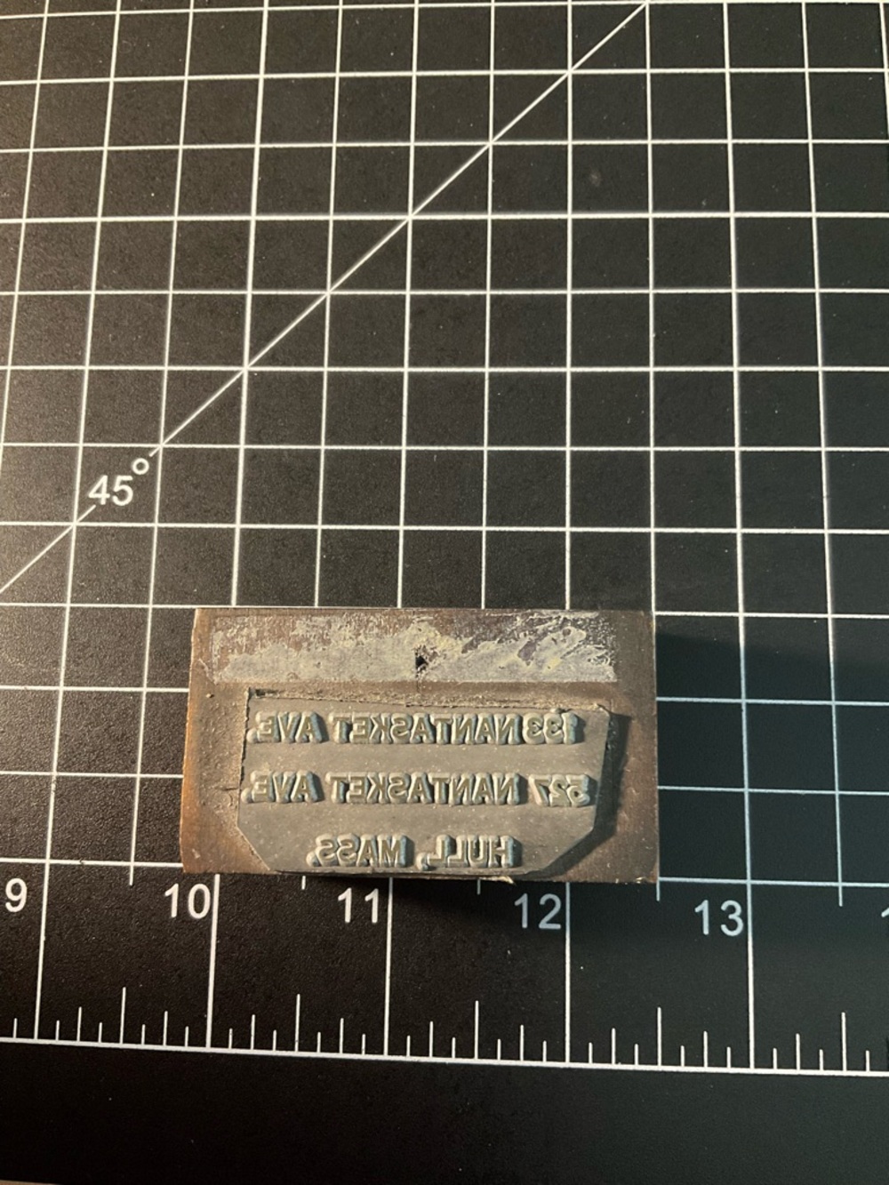 Vintage Metal Address Stamp in Green and Rust